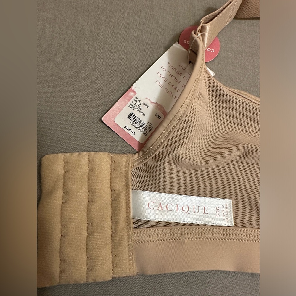 Cacique Bra CoolBliss Beige Unlined No-Wire Nylon/ Spandex Size 50D New With Tag - Picture 8 of 10